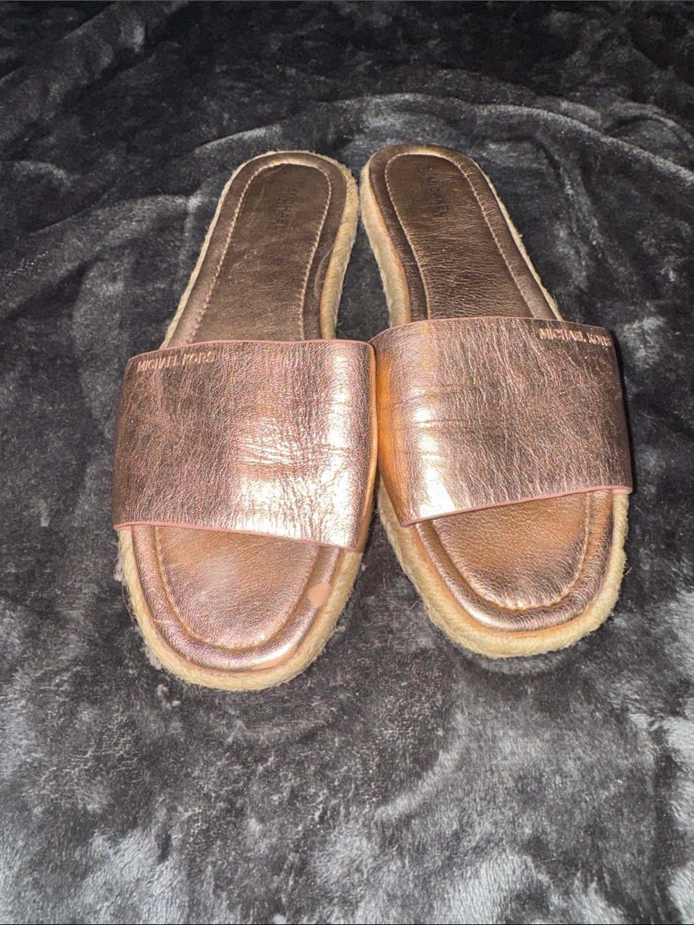 Michael Kors Rose Gold Leather Slide Mules